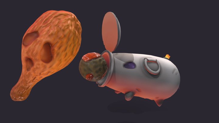 Meatball and fright chicken 3D Model