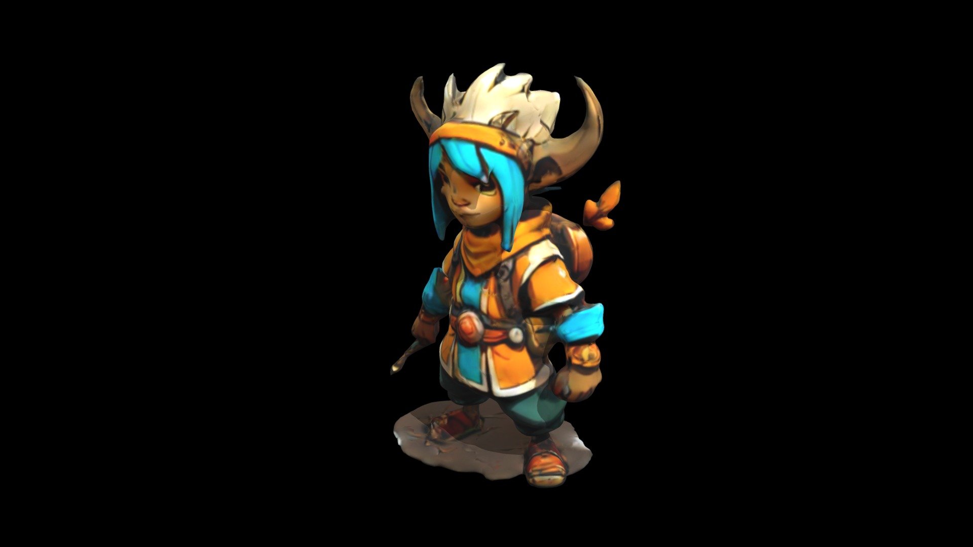 a cartoon character with horns and blue hair - Download Free 3D model ...