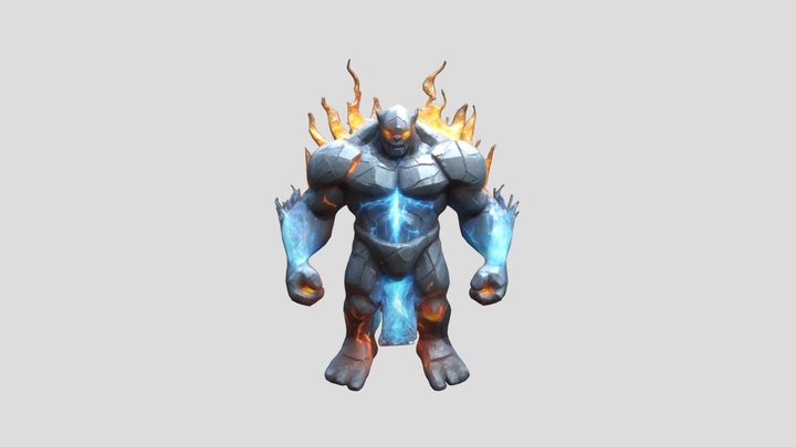 Design an elemental golem with a unique fire,ice 3D Model