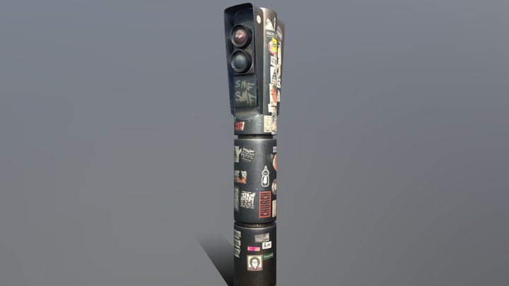 Small traffic light covered in stickers 3D Model