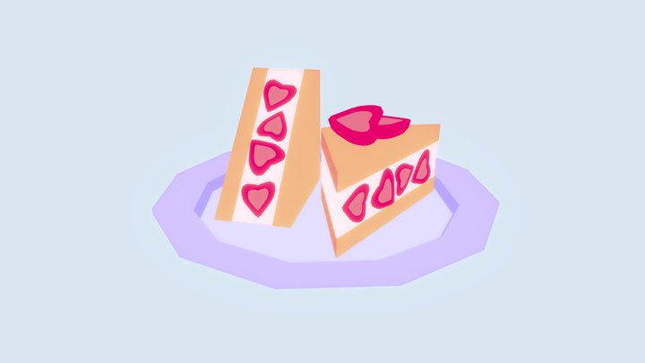 Strawberry cream sandwich on a plate 3D Model