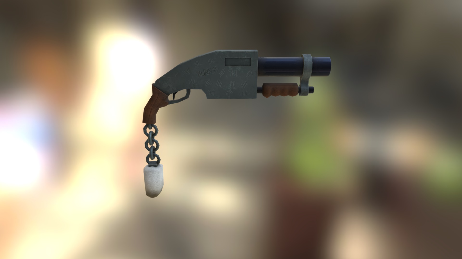 3D model Cartoony shotgun [Raging Ferret] - This is a 3D model of the Cartoony shotgun [Raging Ferret]. The 3D model is about a gun with a light shining on it.