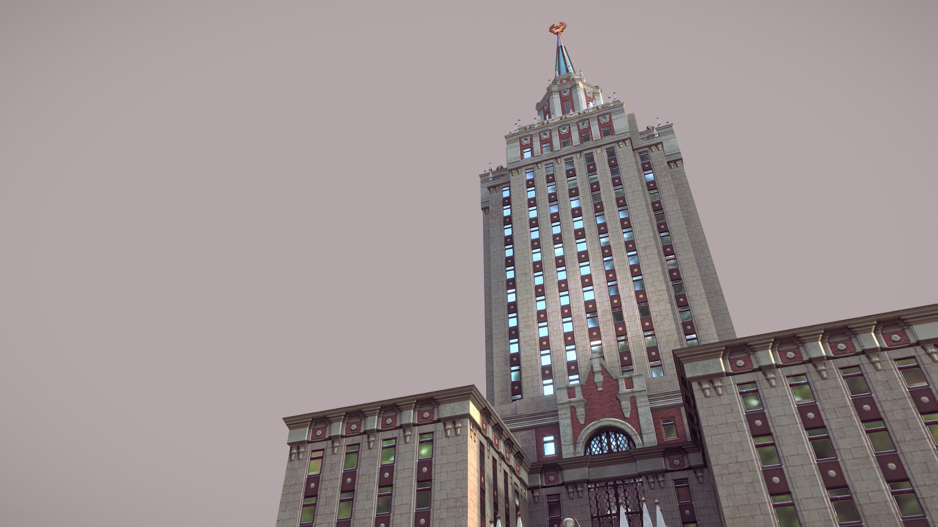 3D model Hotel Hilton Leningradskaya - This is a 3D model of the Hotel Hilton Leningradskaya. The 3D model is about a tall building with a flag on top.