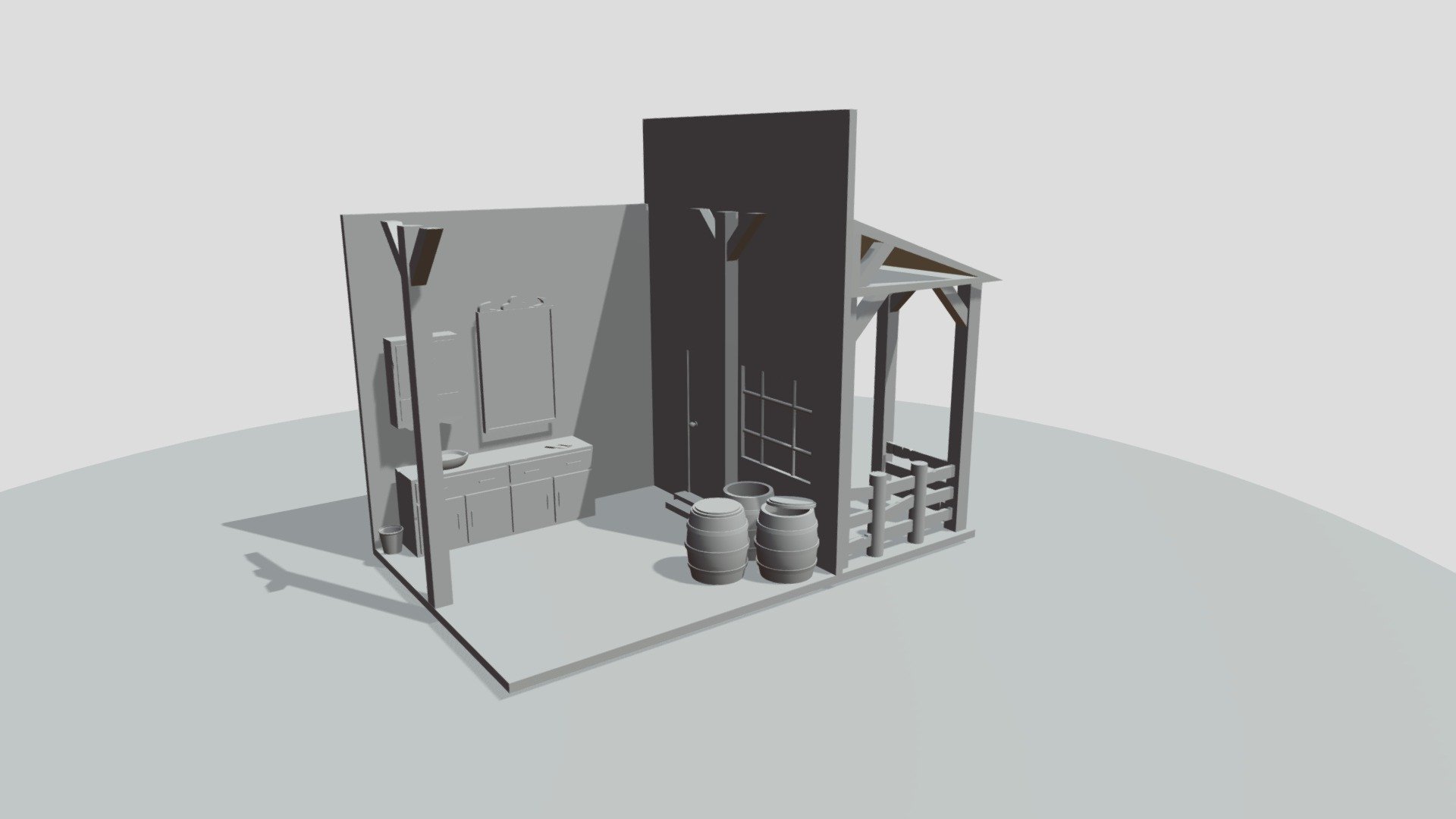 Old West Barber Shop | Half Complete — Sketchfab embed 3D viewer