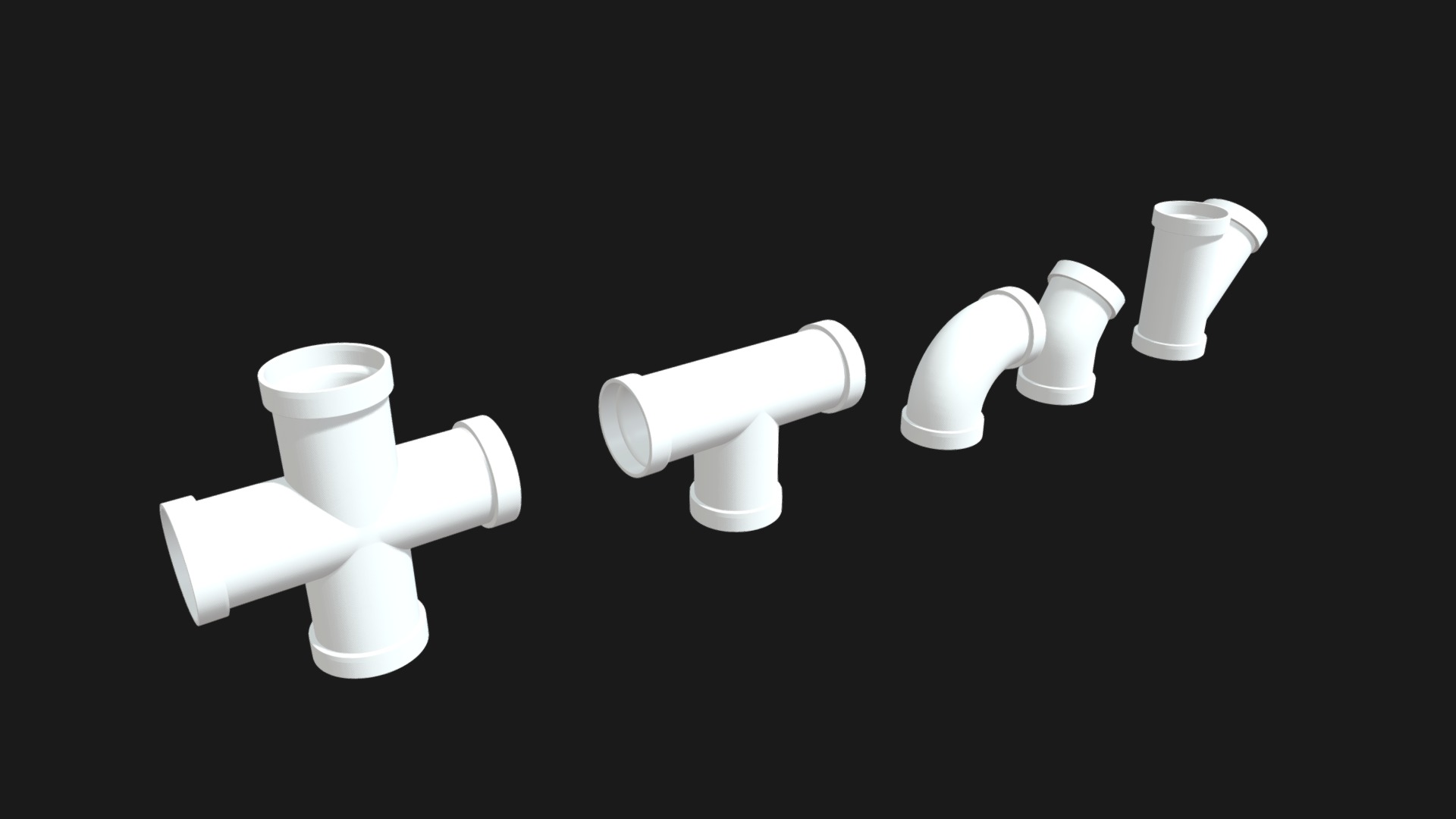 3D model PVC pipe joints - This is a 3D model of the PVC pipe joints. The 3D model is about a group of white plastic objects.