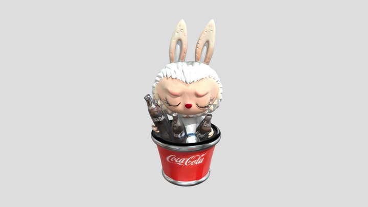 Bunny in Coca-Cola bucket with bottles 3D Model