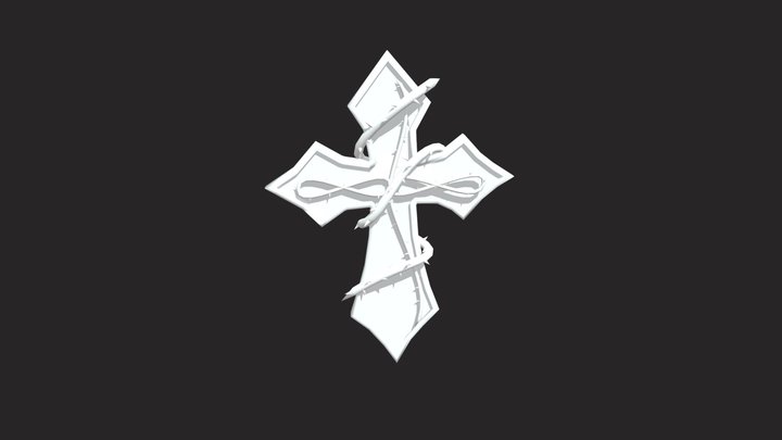 Stylish Cross with spiky vines around it. 3D Model