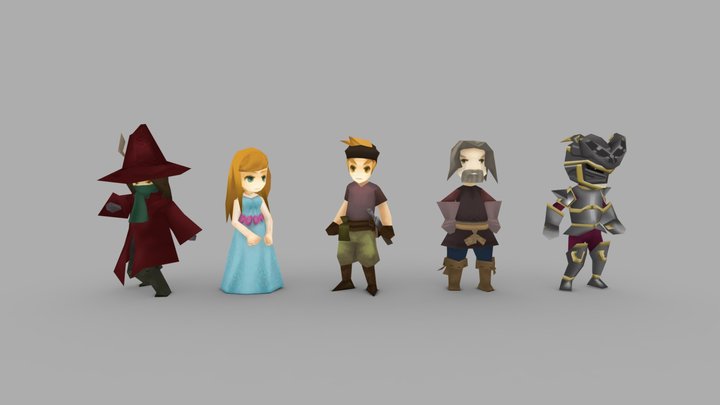 Retro Action RPG Characters 3D Model