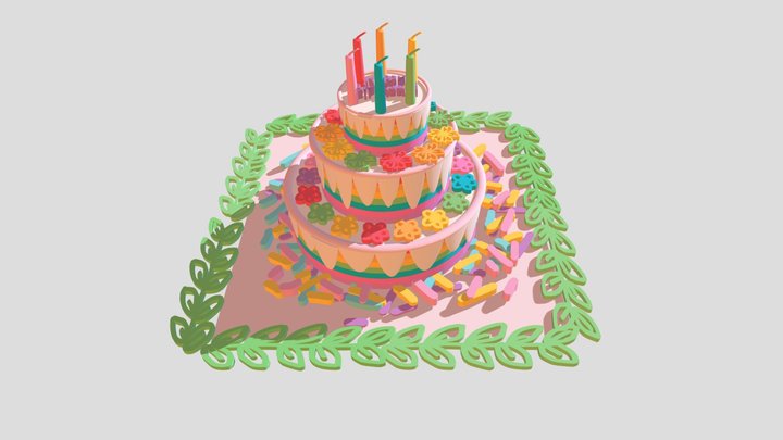 A three tiered luxury birthday cake 3D Model