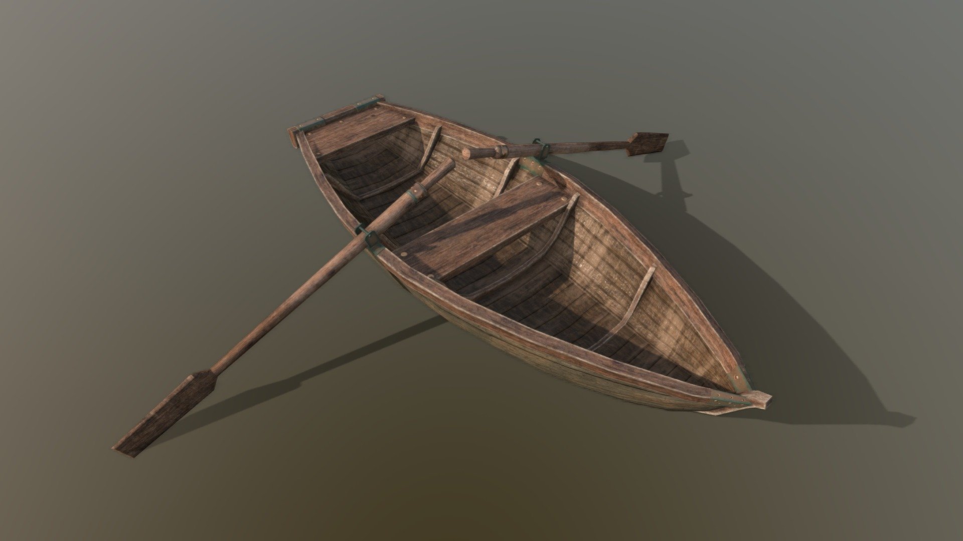 Wooden boat with oars
