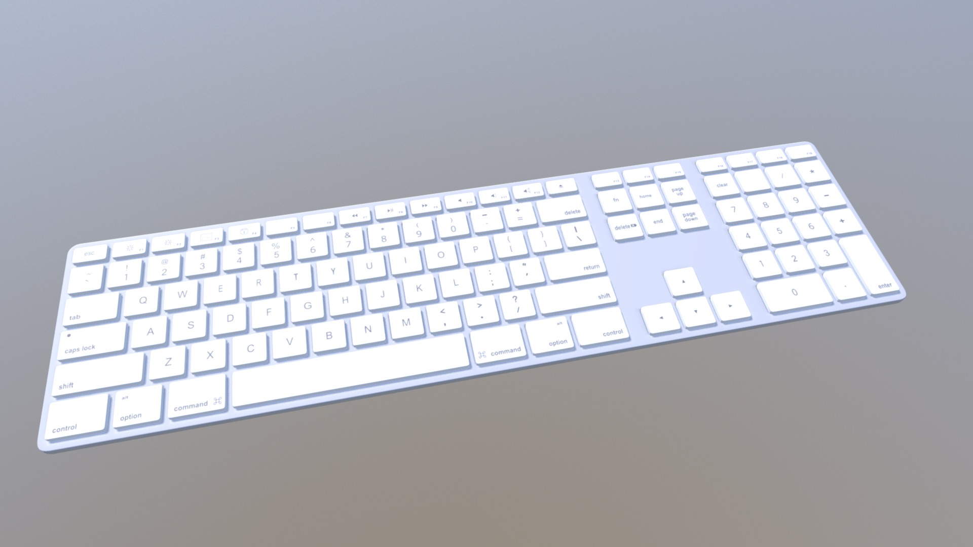 3D model Teclado - This is a 3D model of the Teclado. The 3D model is about a white keyboard with a white background.