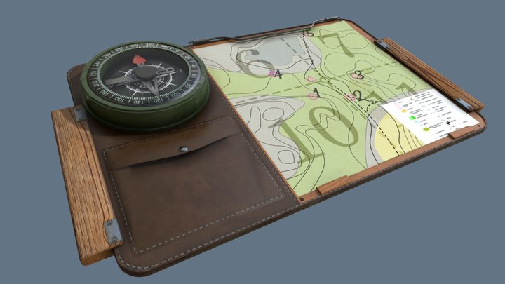 Map with compass 3D Model