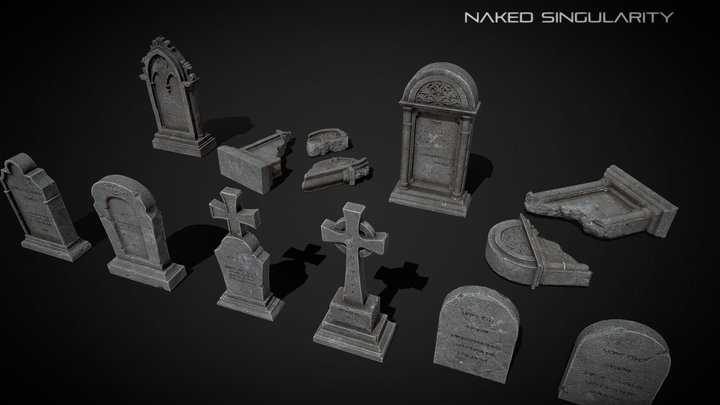 Realistic Gravestone Pack RIP / Low poly 3D Model