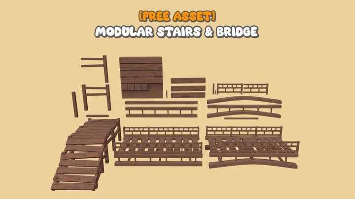 [FREE] Modular Stairs & Bridge - Trimsheet 3D Model
