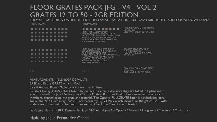 Floor Grate Pack JFG V4 Vol 2 - Grates 12 to 50 3D Model