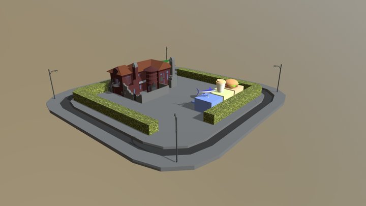 Mansion And Food Stalls 3D Model
