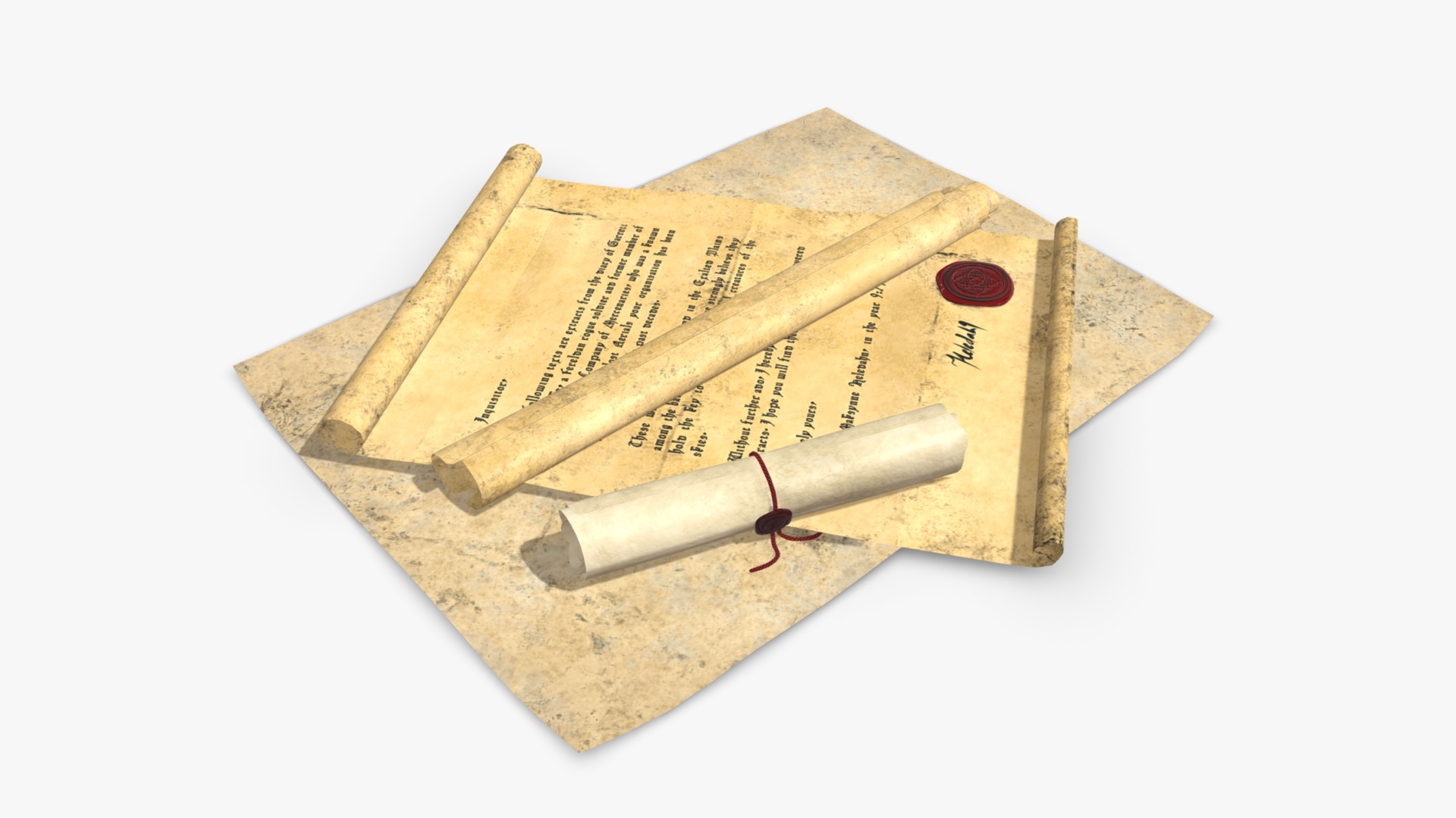 3D model Parchment Letters - This is a 3D model of the Parchment Letters. The 3D model is about a piece of wood with a red circle on it.