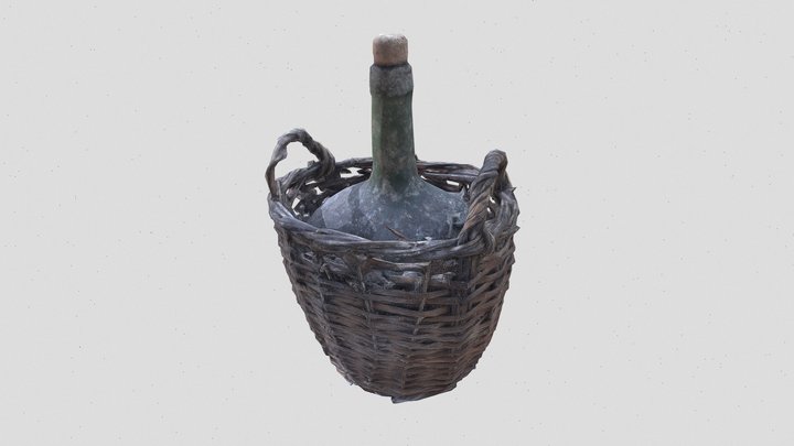 Old wine bottle with a basket 3D Model