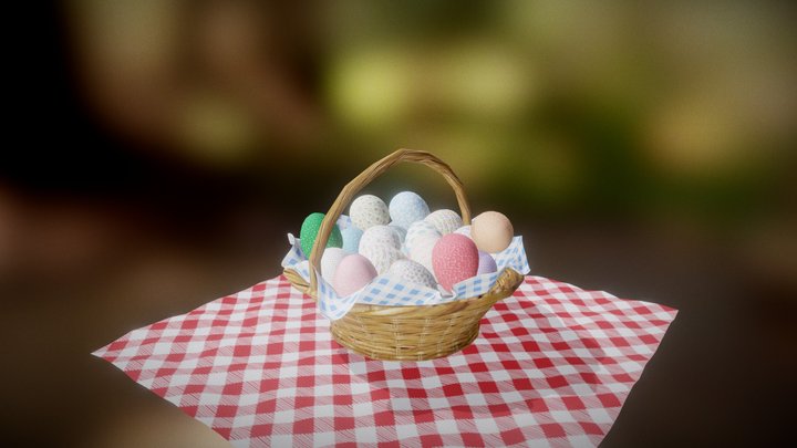 Easter Eggs with Basket - Low Poly 3D Model