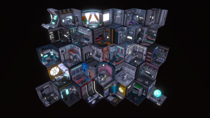 Sci-Fi rooms Low poly 3D Model