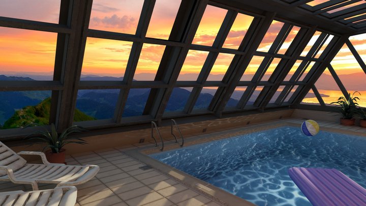 Pool in the Mountains (Baked) 3D Model