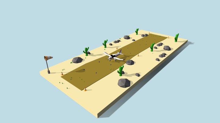Small Aircraft on Unpaved Runway 3D Model