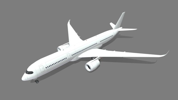 Airbus A350-900 static low poly 3D Model