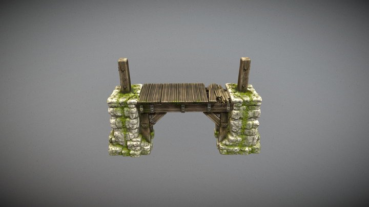 Weathered Wooden Bridge on Stone Pillars