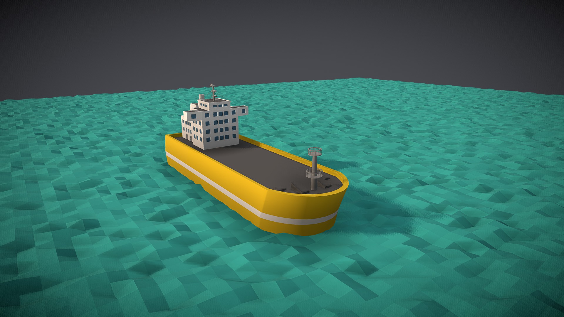 3D model Low-Poly Empty Cargo Boat - This is a 3D model of the Low-Poly Empty Cargo Boat. The 3D model is about a small yellow boat in the water.