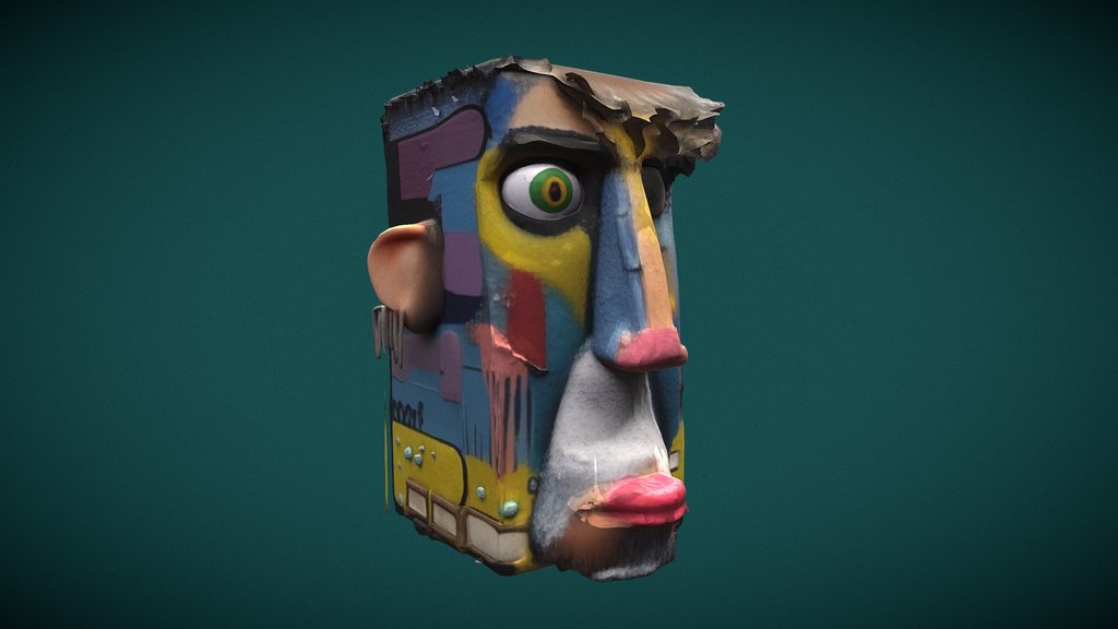Vibrant stylized abstract cube head