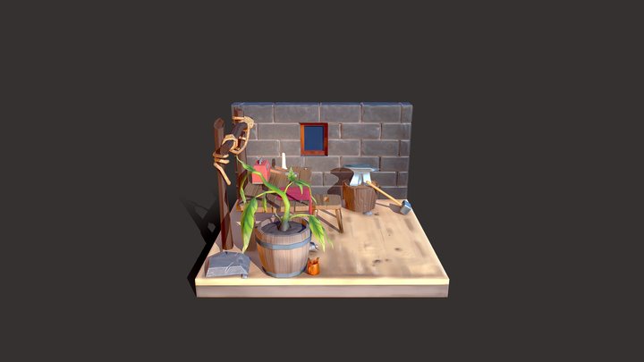 Stylised Workbench Diorama 3D Model