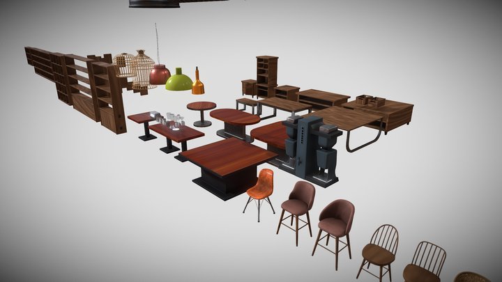 Modern Restaurant-Cafe | Props Pack 3D Model