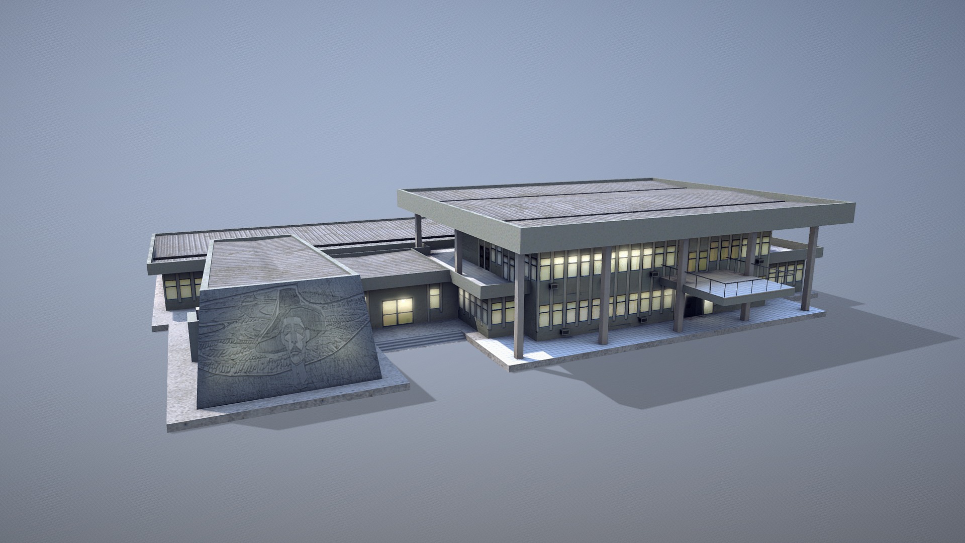 3D model MilitaryBase_PortoVelho_Headquarters - This is a 3D model of the MilitaryBase_PortoVelho_Headquarters. The 3D model is about a house with a glass front.