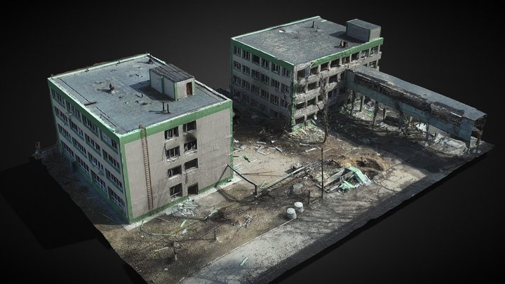 ukraine war destroyed houses by artillery 3D Model