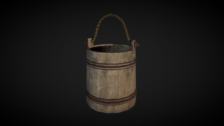 Wooden Bucket lowpoly 3D Model