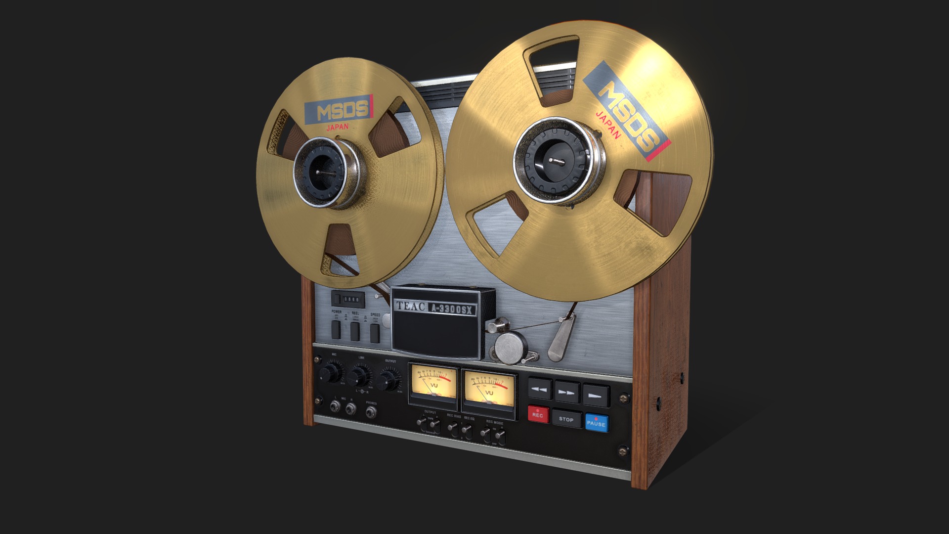 3D model TEAC A-3300SX PBR Game Ready Prop - This is a 3D model of the TEAC A-3300SX PBR Game Ready Prop. The 3D model is about a machine with buttons and knobs.
