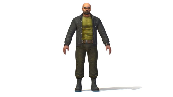 a Bald Man Leather Jacket and a Scar on his Face 3D Model