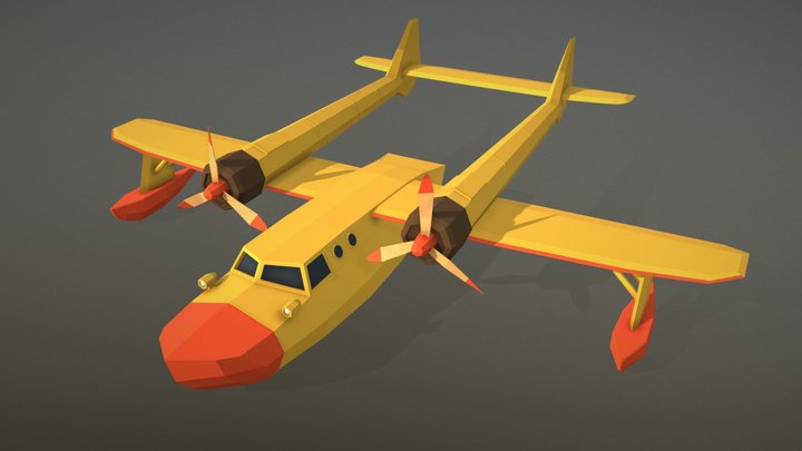 Polygon-Runway's sea duck plane 3D Model