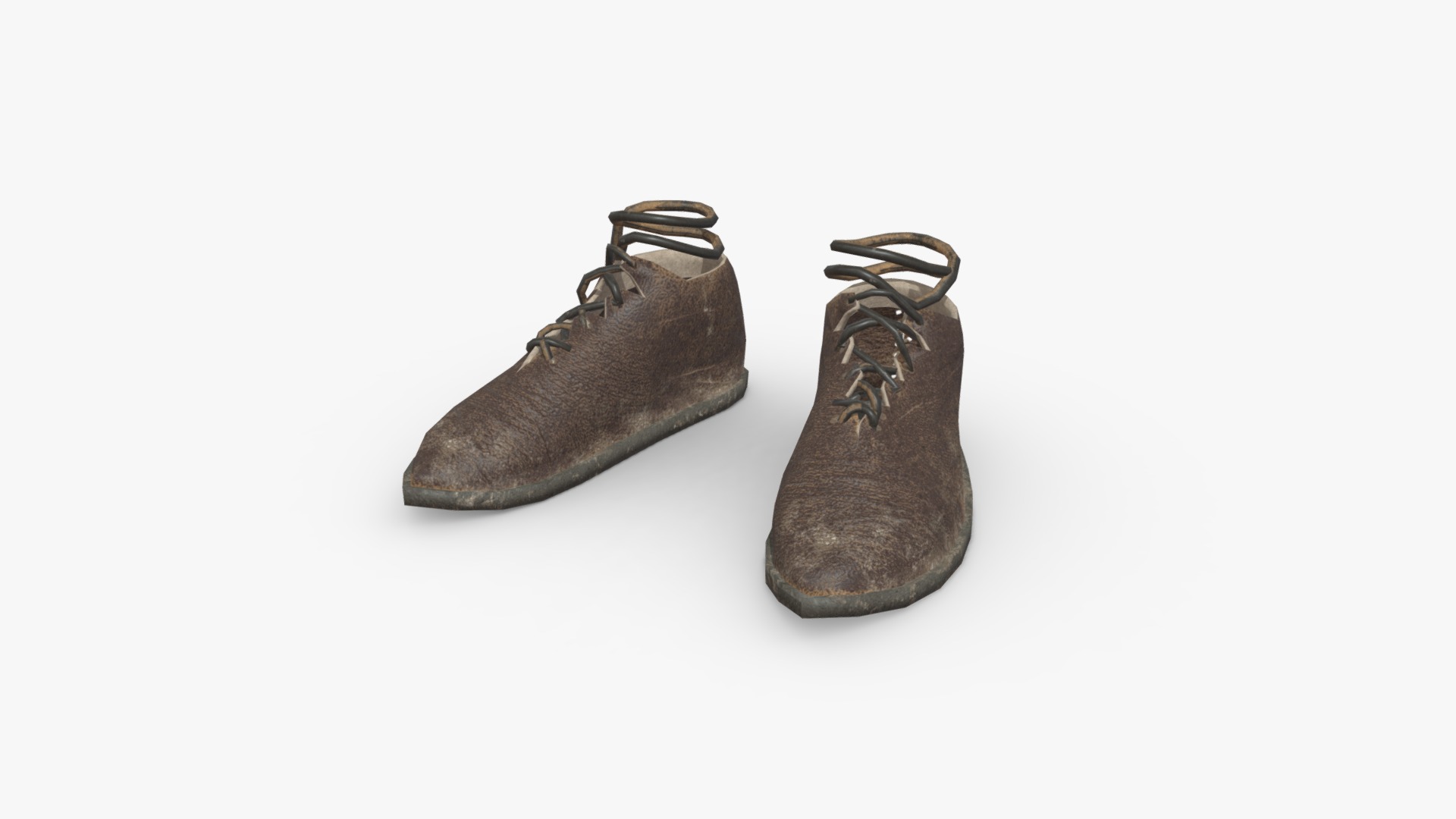 3D model Medieval Peasant Leather Shoes - This is a 3D model of the Medieval Peasant Leather Shoes. The 3D model is about a pair of shoes.