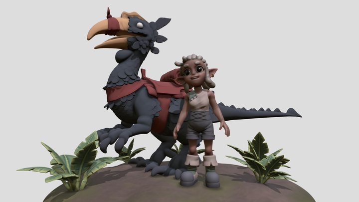 Girl and mount 3D Model