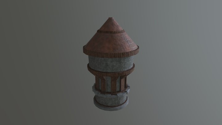 Low Poly Retro Castle Tower 3D Model