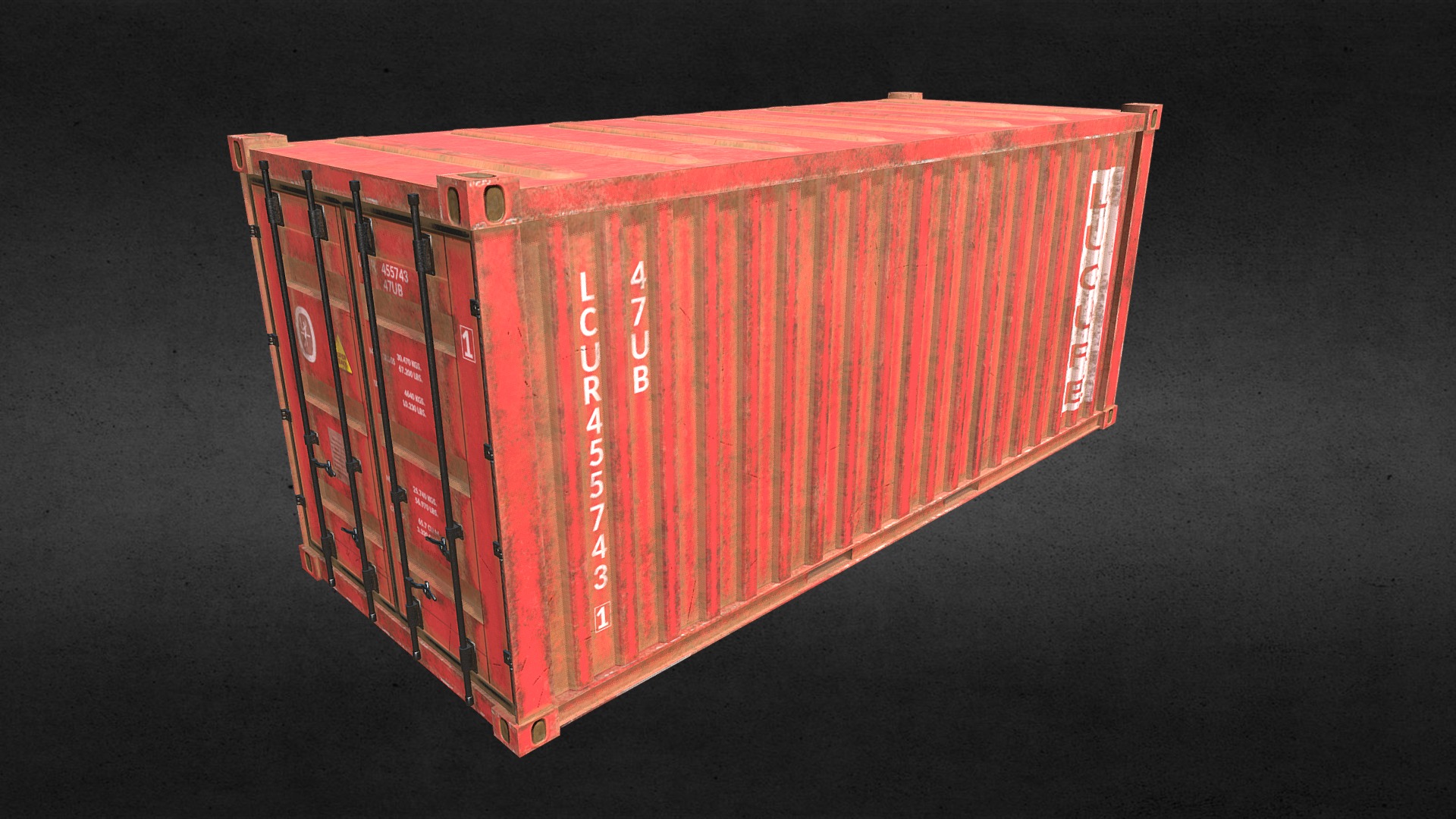 3D model Container1 20ft - This is a 3D model of the Container1 20ft. The 3D model is about a red box with a white label.