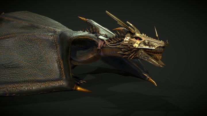 Armored Golden Dragon 3D Model