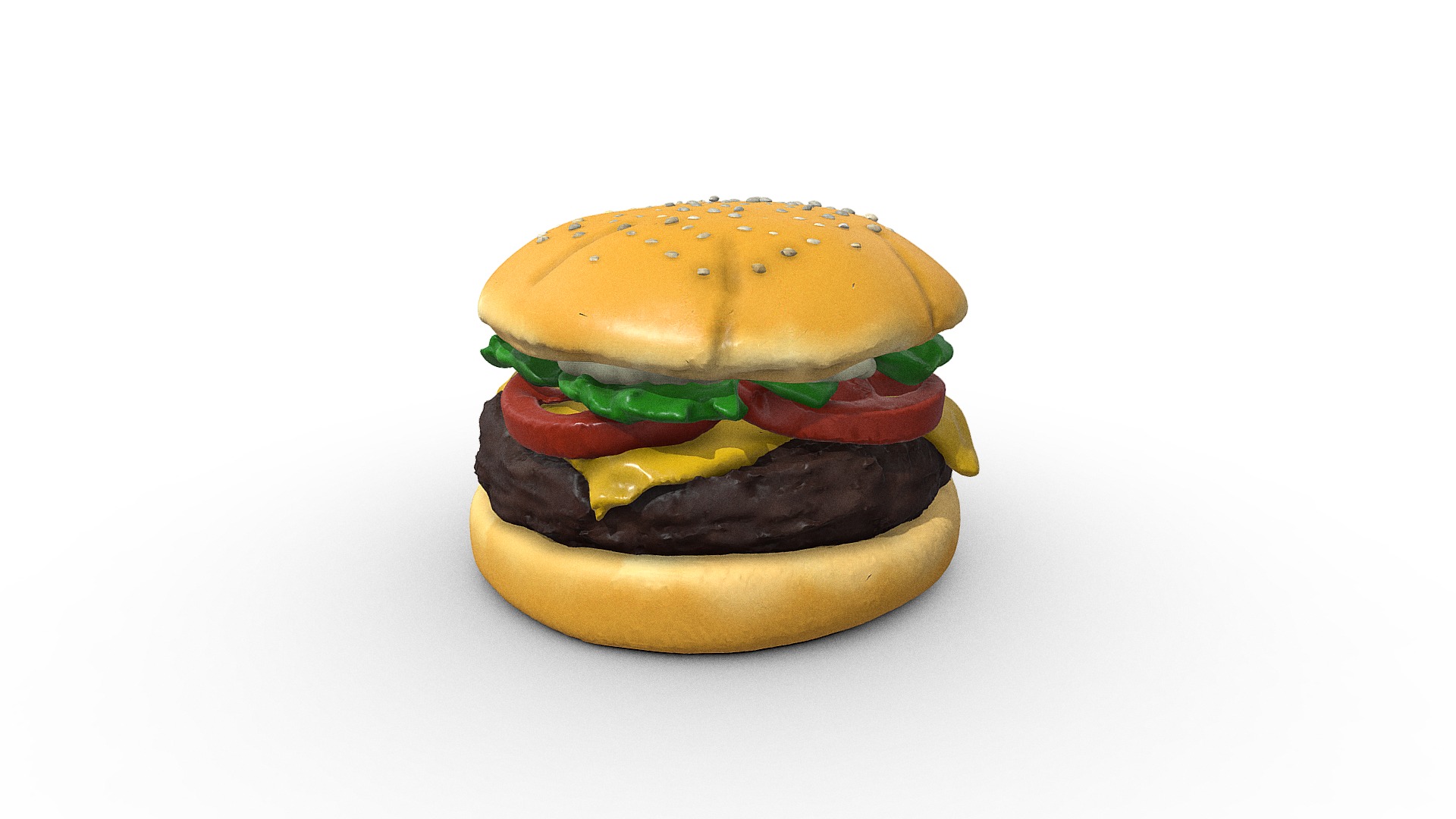 3D model Burger sculpted in VR and configurator - This is a 3D model of the Burger sculpted in VR and configurator. The 3D model is about a cheeseburger with a sesame seed bun.