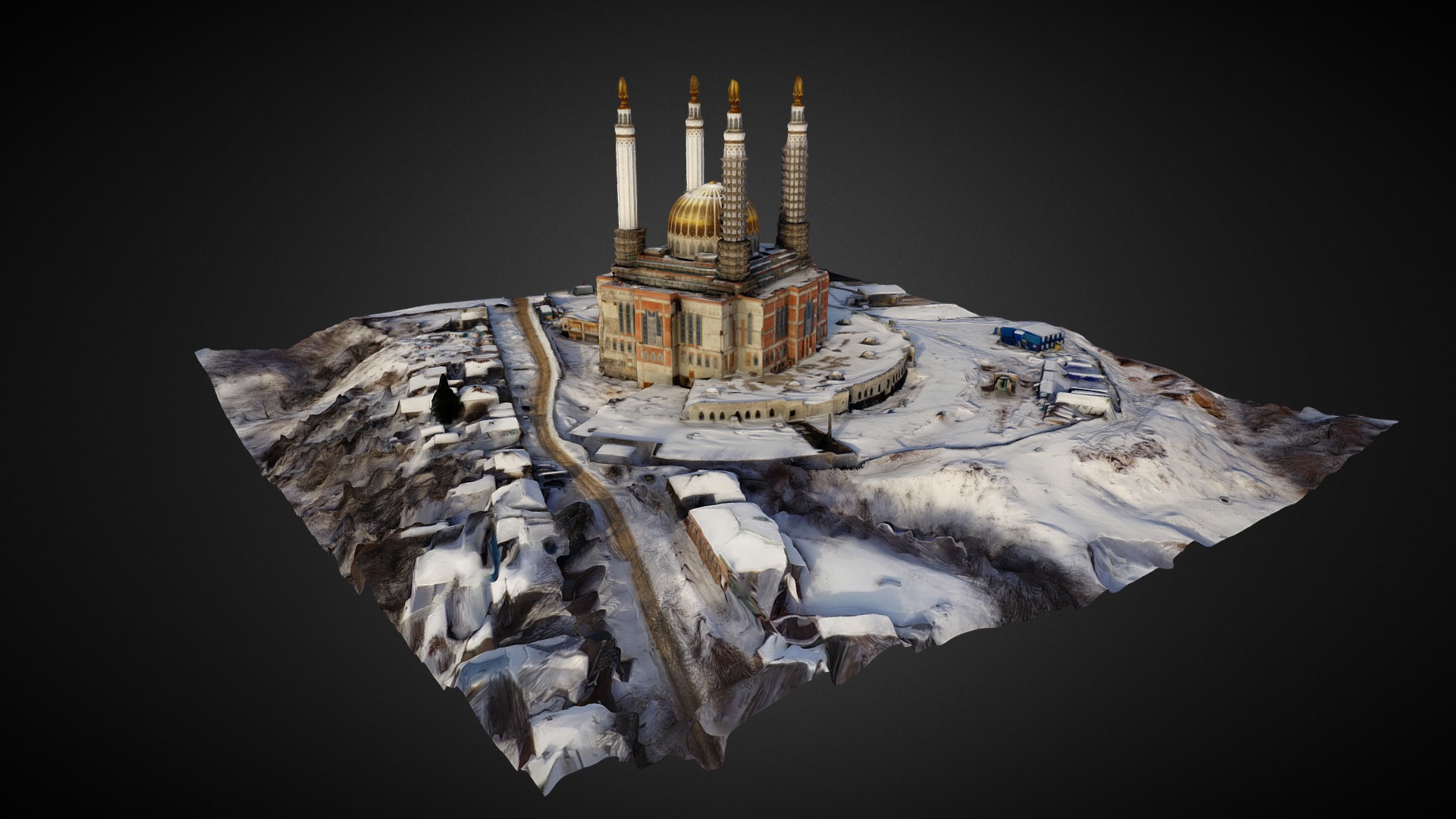 3D model Mosque Ar Rakhim - This is a 3D model of the Mosque Ar Rakhim. The 3D model is about a space ship on a rocky surface.