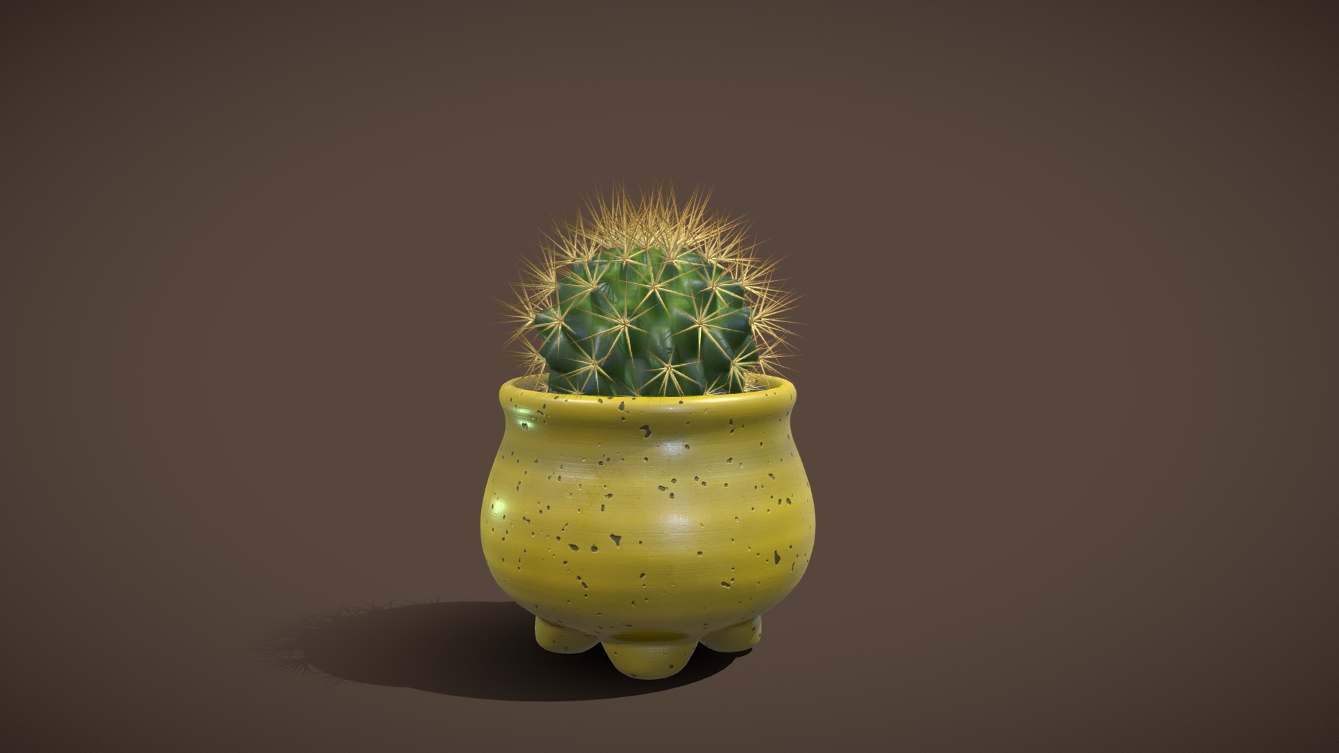 3D model Cactus 01 - This is a 3D model of the Cactus 01. The 3D model is about a gold and green vase with a plant in it.