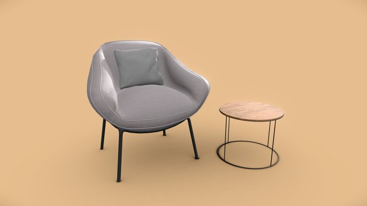 Sofa Chair With Coffee Table 3D Model