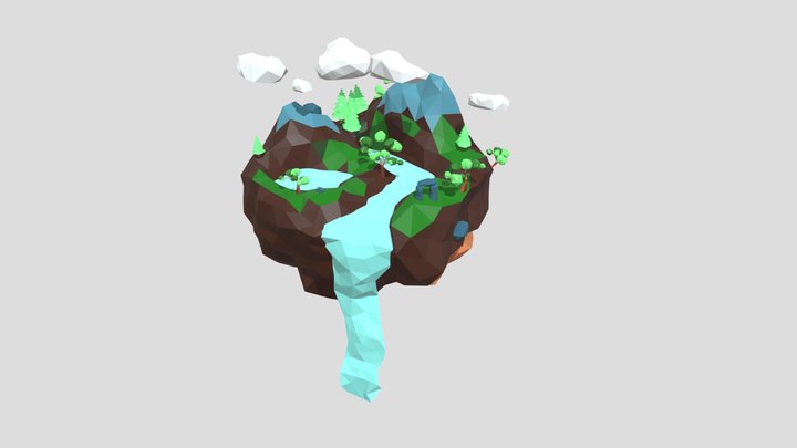 Litle floating island in low poly 3D Model
