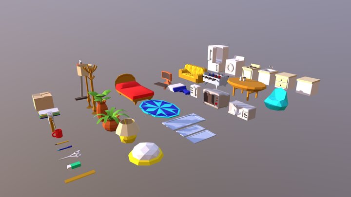 Сartoon Objects Part 2 - interior 4 room & more! 3D Model