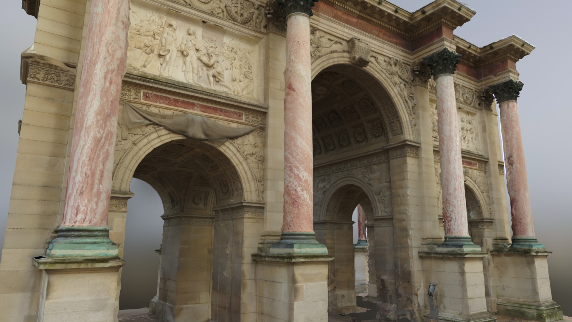 3D model Paris Arc De Triomphe du Carrousel - This is a 3D model of the Paris Arc De Triomphe du Carrousel. The 3D model is about a building with pillars.